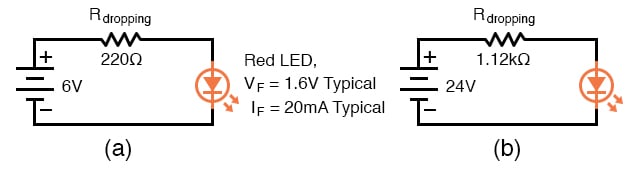 设置了20 ma电流。(一)6 V的来源,为24 V来源(b)。